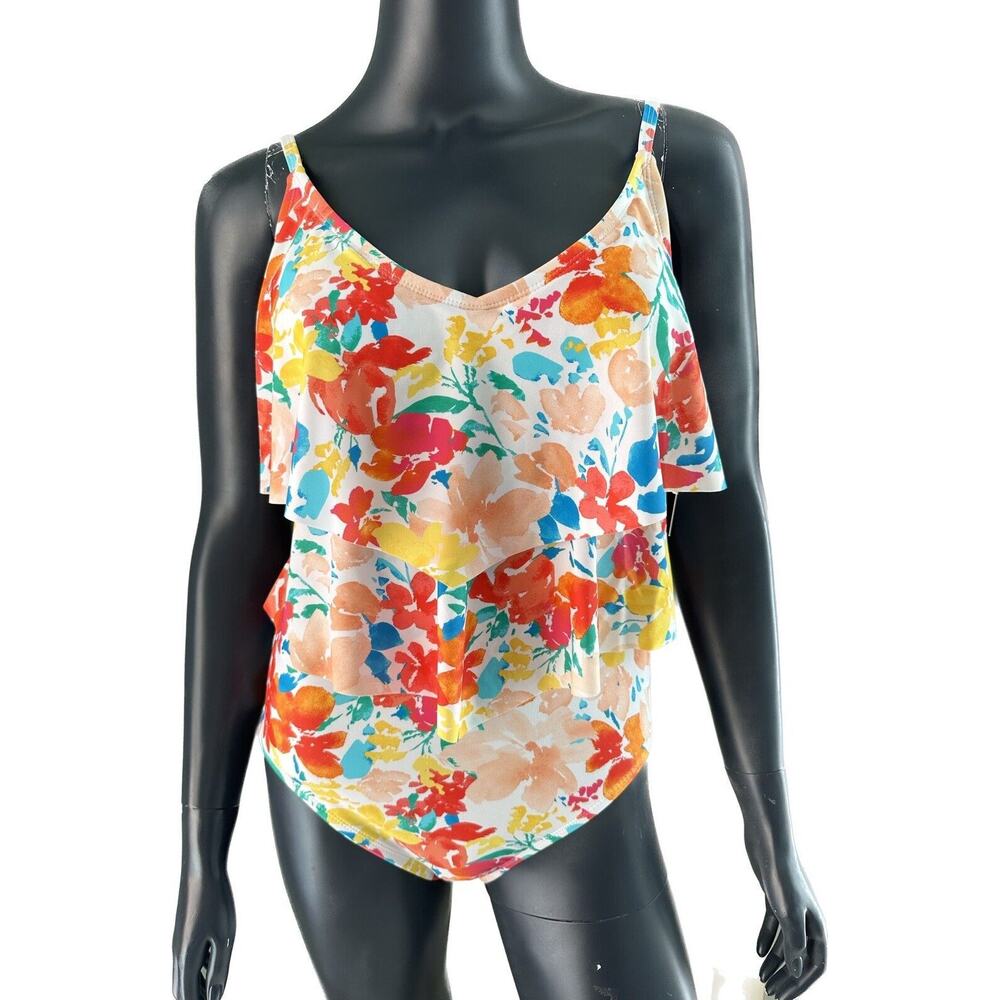 Ellen Tracy One Piece Swimsuit Sz 6 Floral Ruffled NWT MSRP $98